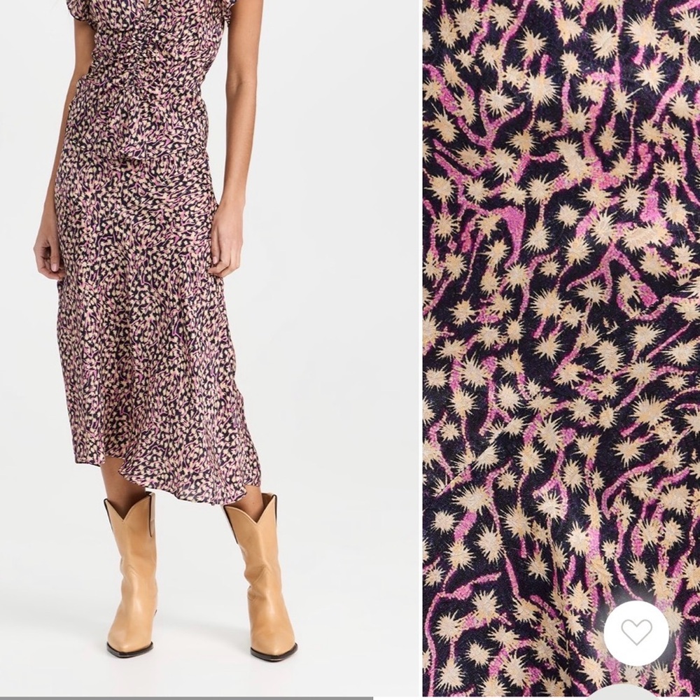 Isabel Marant Floral Print Silk Midi Skirt, asymmetrical hem, hidden back zipper